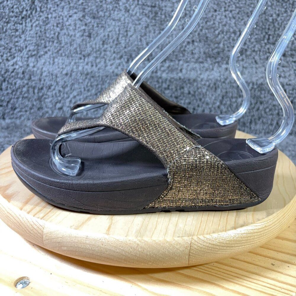 FitFlop Lulu Superglitz Sandals Womens Size 7 Gold Thong Slip On Comfort Shoe